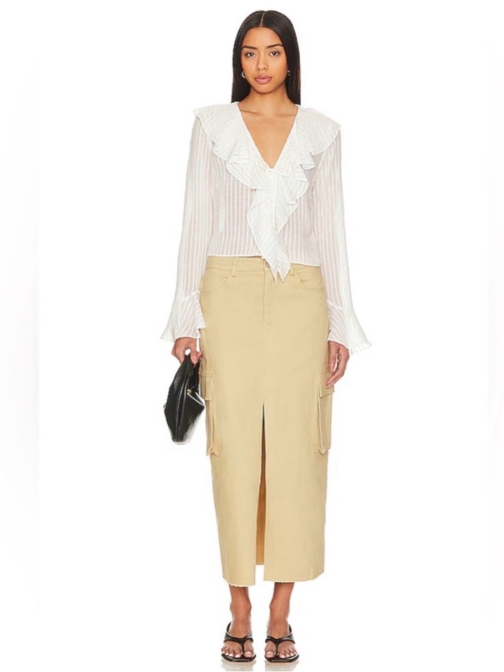 Steve Madden Benson Cargo Front Slit Maxi Skirt Tan